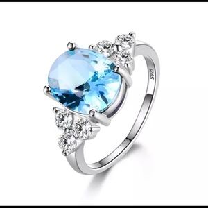 Aqua Zircon 925 Sterling Silver Ring Size 8